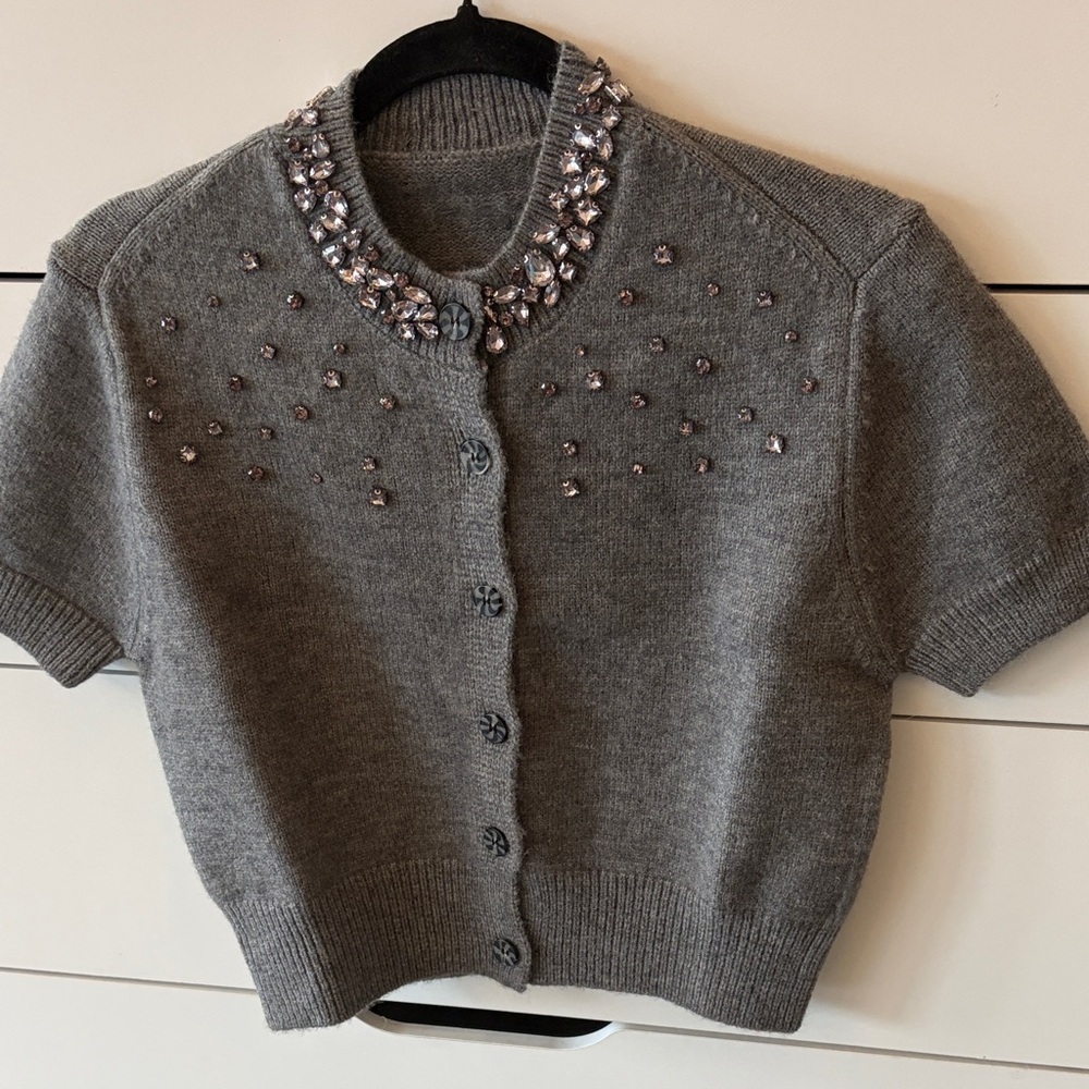 J. Crew Charcoal Cardigan with Jewel Accents